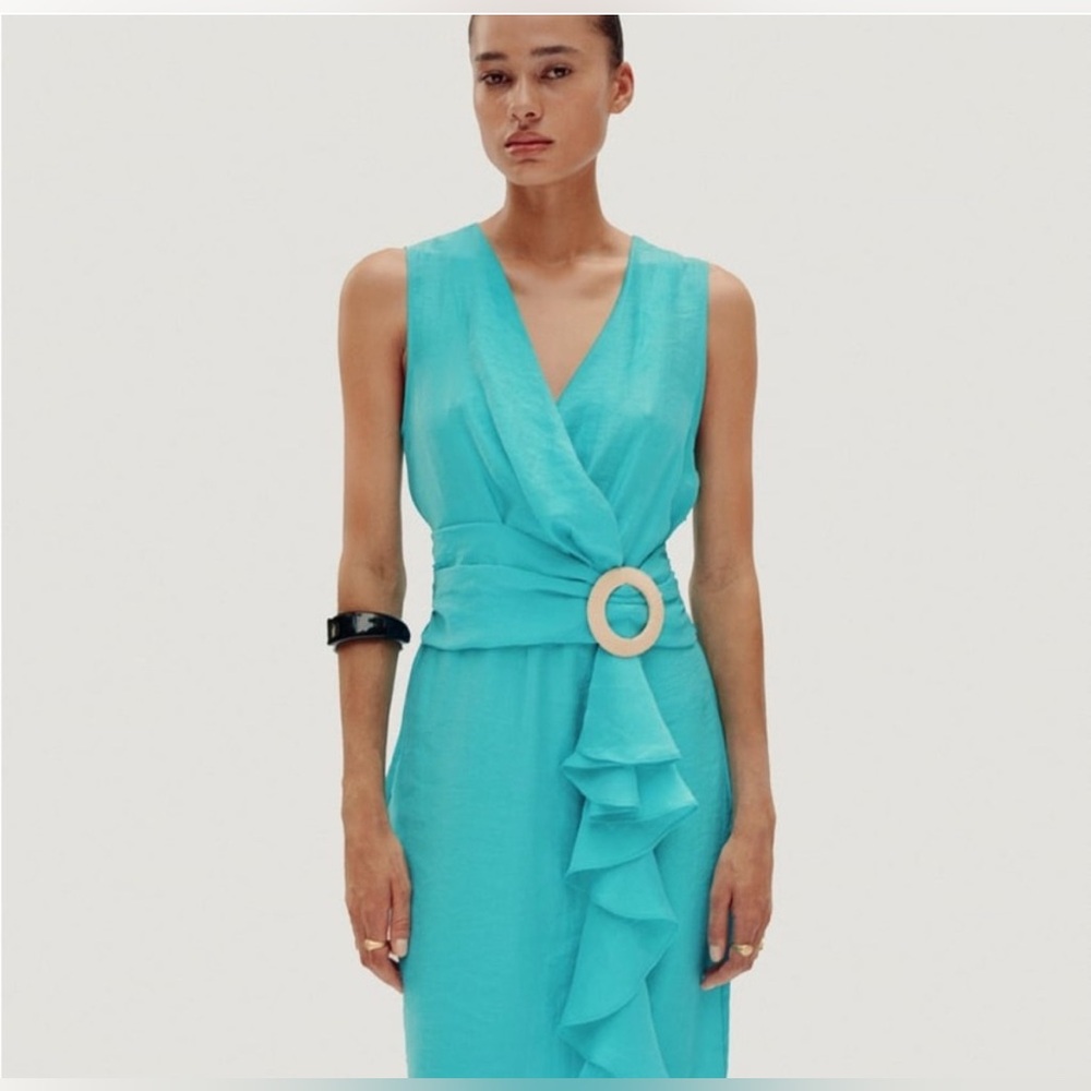 Zara  Turquoise Ruffle Dress - Picture 6 of 6